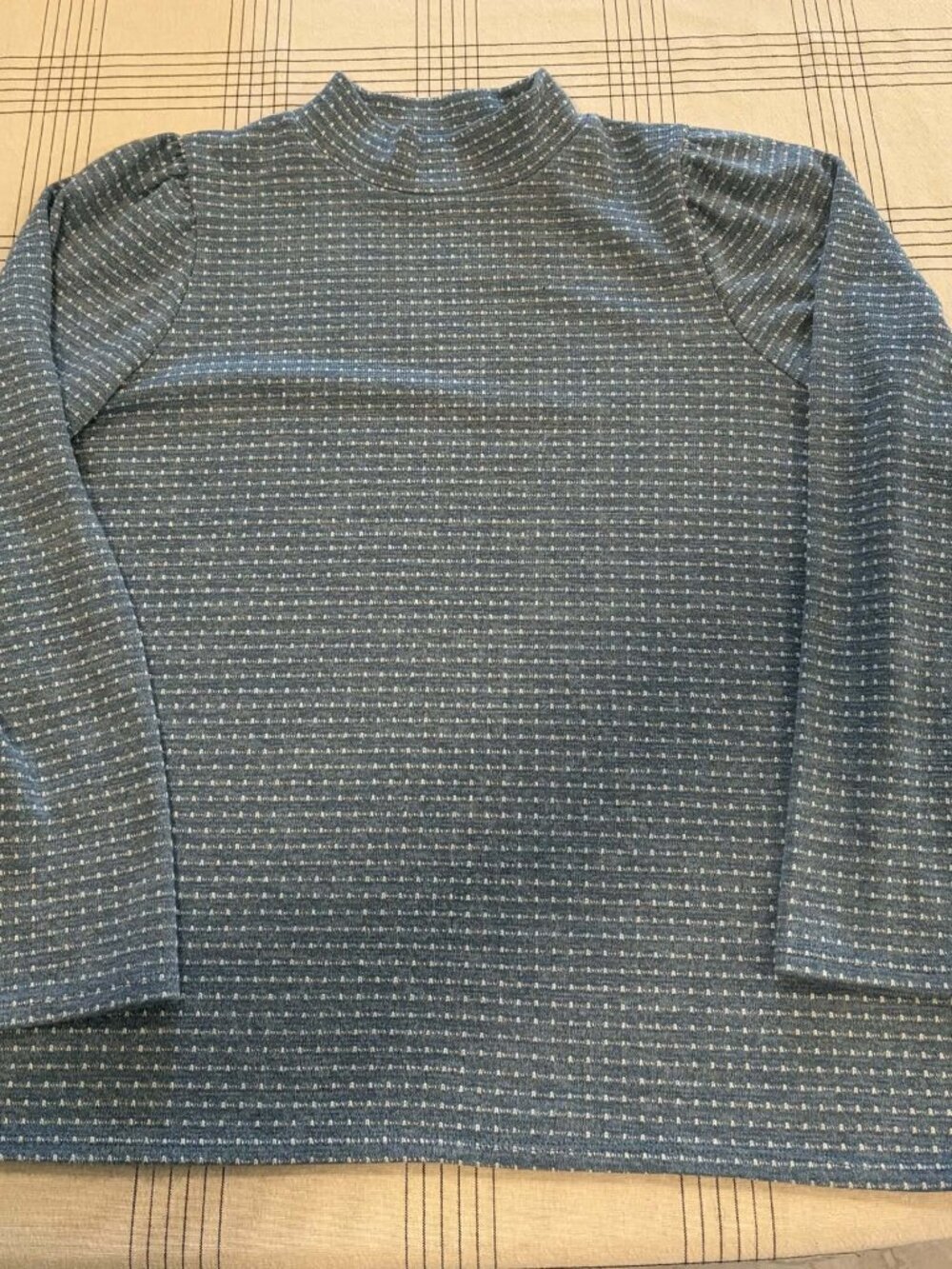 J. Crew Textured Stripe Mock Neck Puff Shoulder Knit Top Blue White L